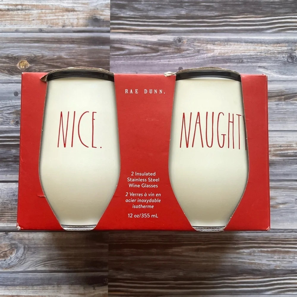 RAE Dunn Naughty Nice insulated wine tumblers with lids